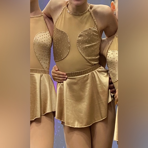 Double Platinum Girls Performance Satin Asymmetrical Halter Leotard & Skirt - Picture 3 of 4